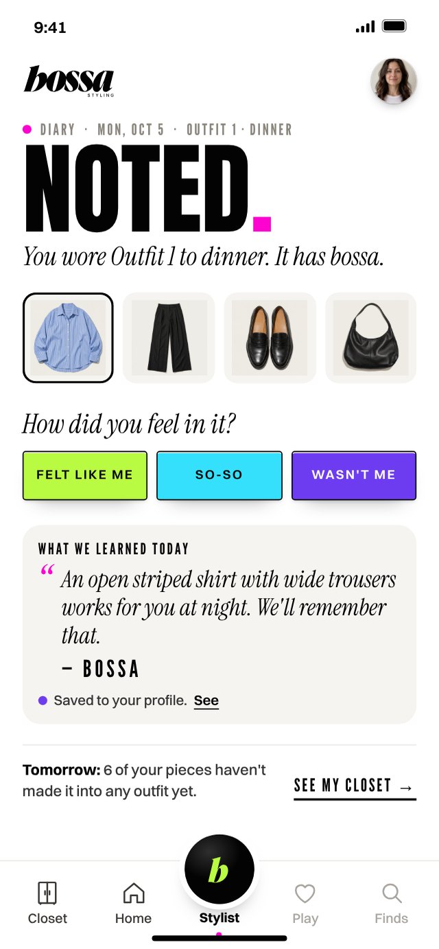 App screen: Noted, after you mark the outfit you wore.